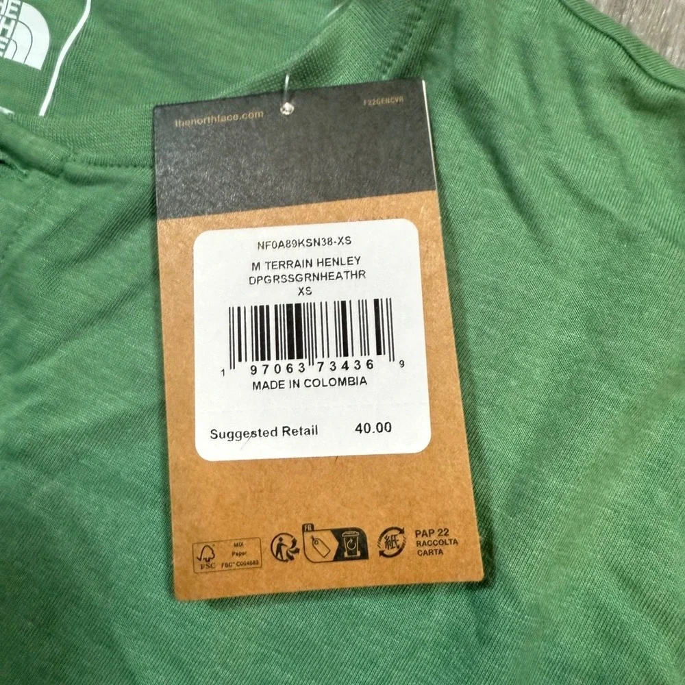 The North Face Mens M Terrain Henley T Shirt Green Heathered Short‎ Sleeve NEW